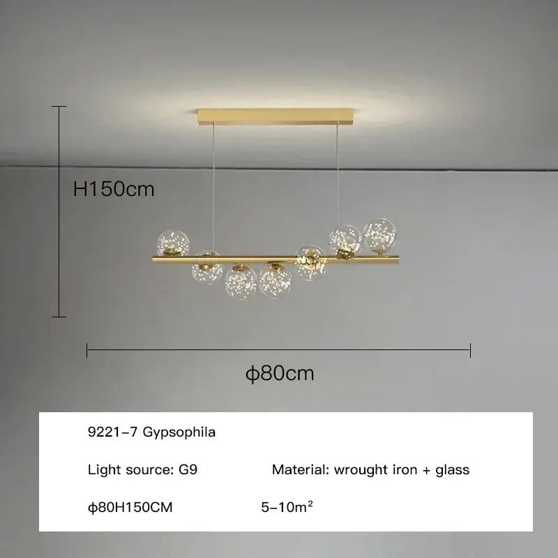 Modern gold long ceiling chandelier dining room glass pendant light