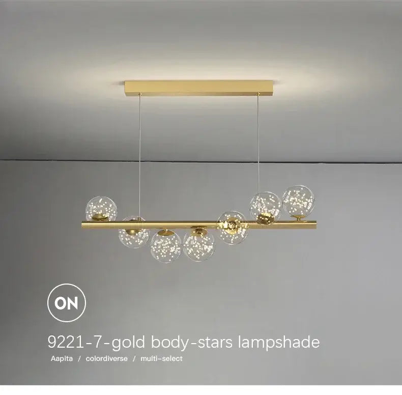 Modern gold long ceiling chandelier dining room glass pendant light