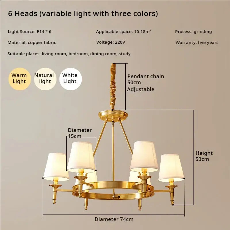 Decorbites copper american chandelier with fabric shades dining room