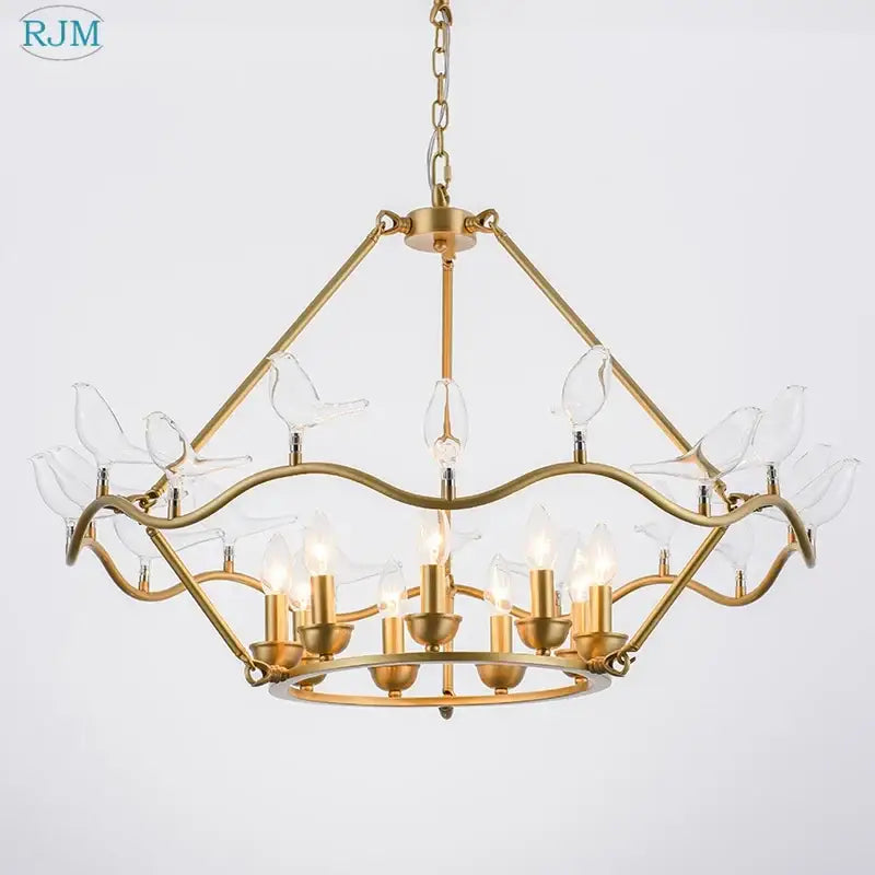 Decorbites copper bird chandelier dining room gold glass light