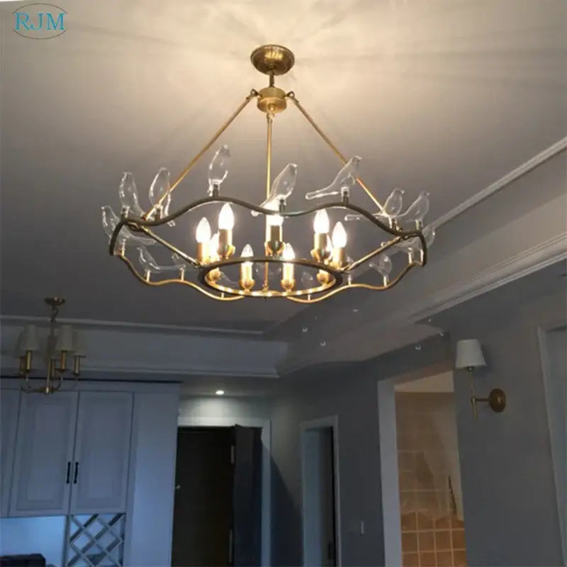 Decorbites copper bird chandelier dining room gold glass light