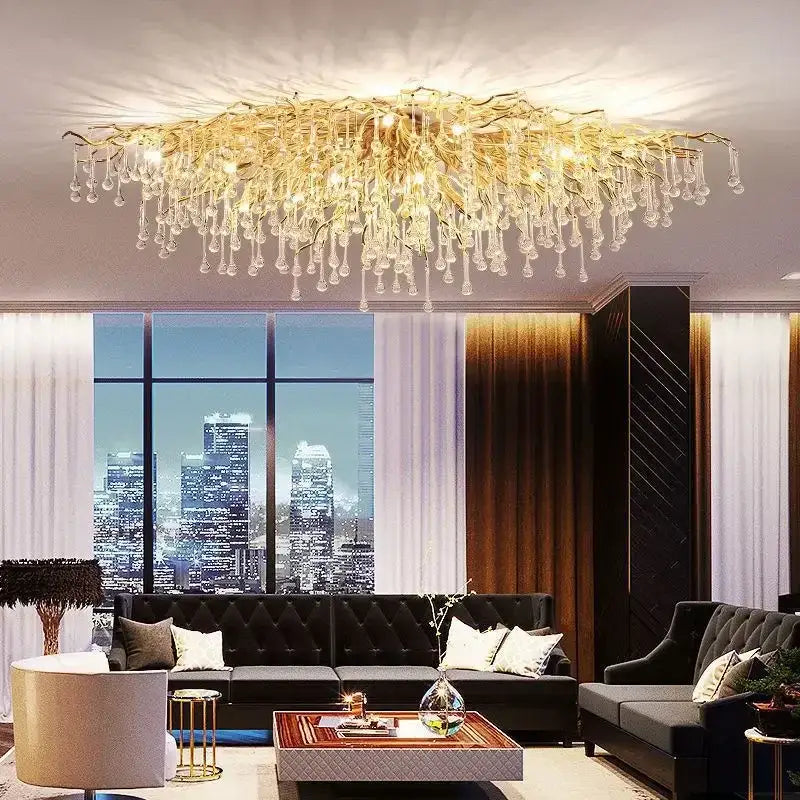 DecorBites™ Copper Branch Water Crystal Chandelier for Luxury Living Room and Salon