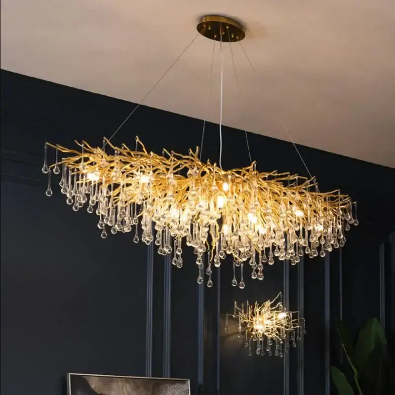 DecorBites™ Copper Branch Water Crystal Chandelier for Luxury Living Room and Salon
