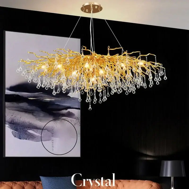 DecorBites™ Copper Branch Water Crystal Chandelier for Luxury Living Room and Salon