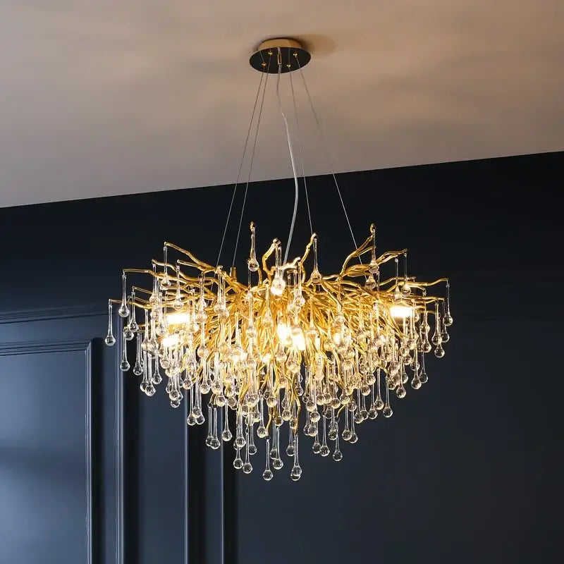 DecorBites™ Copper Branch Water Crystal Chandelier for Luxury Living Room and Salon