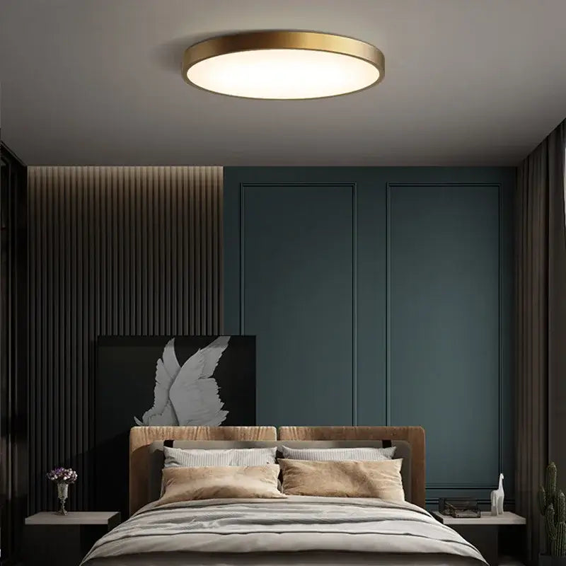 Modern brushed brass copper ceiling lamp bedroom frosted glass light