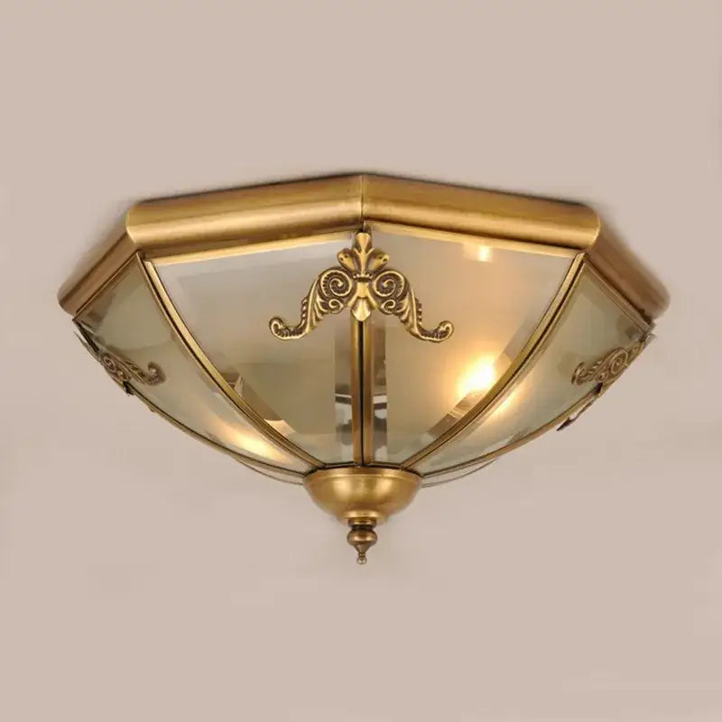 Antique brass ornate scrollwork copper ceiling light balcony