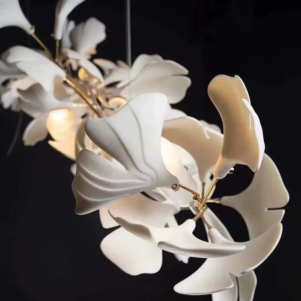 White ginkgo leaf chandelier for dining room luxury lantern light