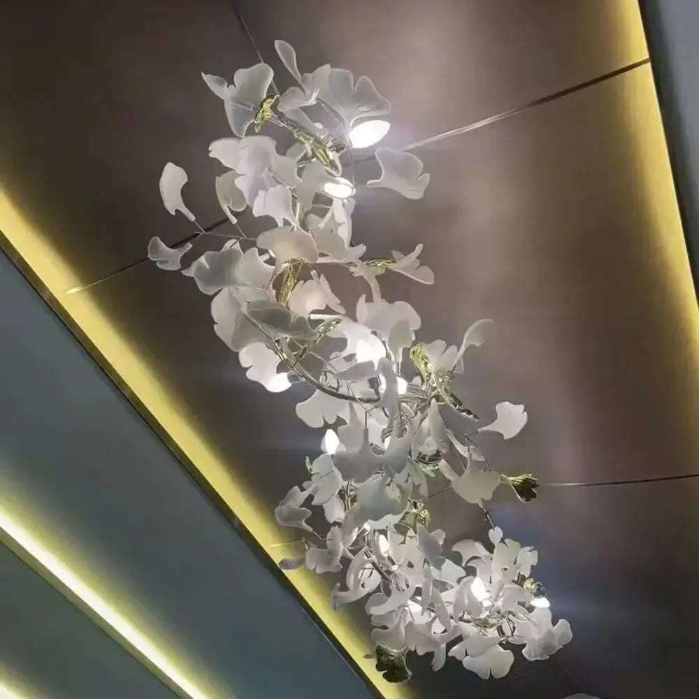 White ginkgo leaf chandelier for dining room luxury lantern light