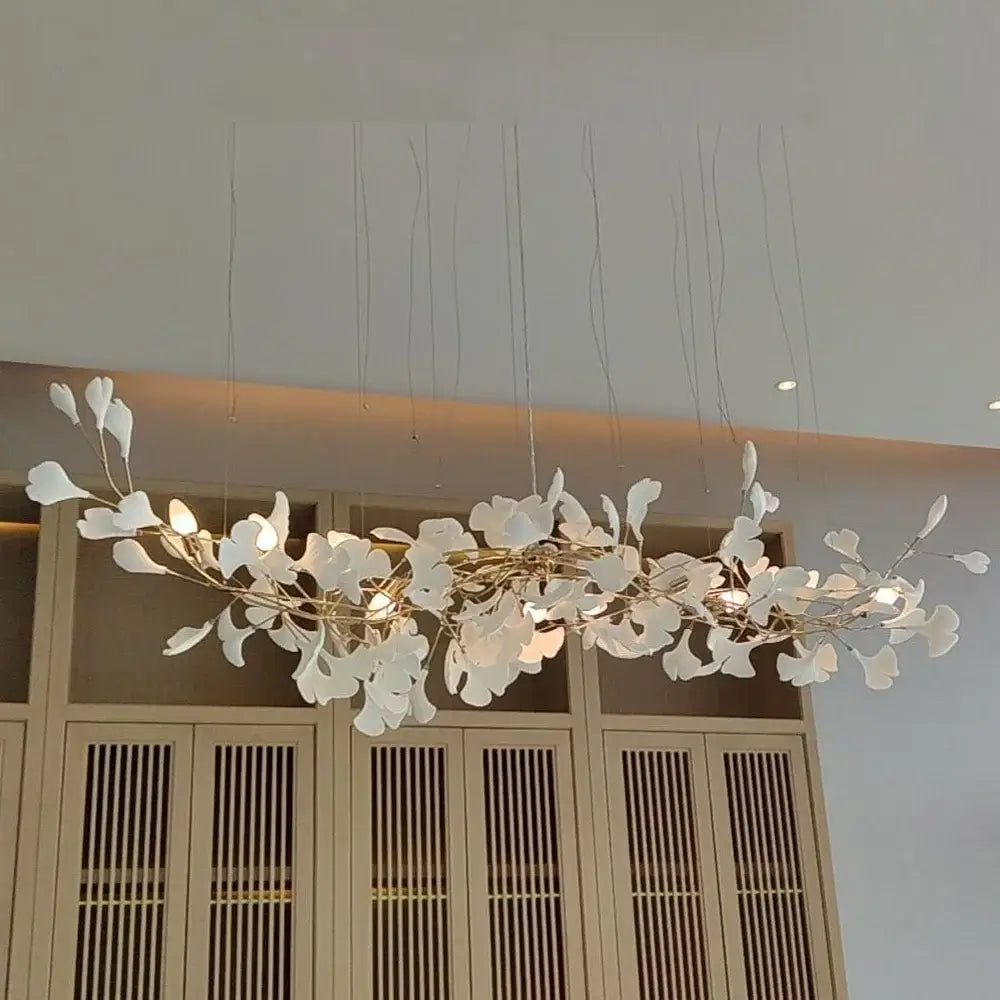 White ginkgo leaf chandelier for dining room luxury lantern light