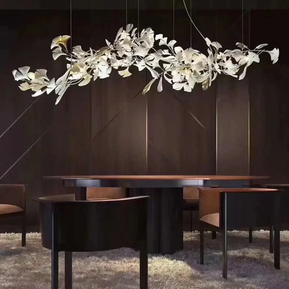 White ginkgo leaf chandelier for dining room luxury lantern light