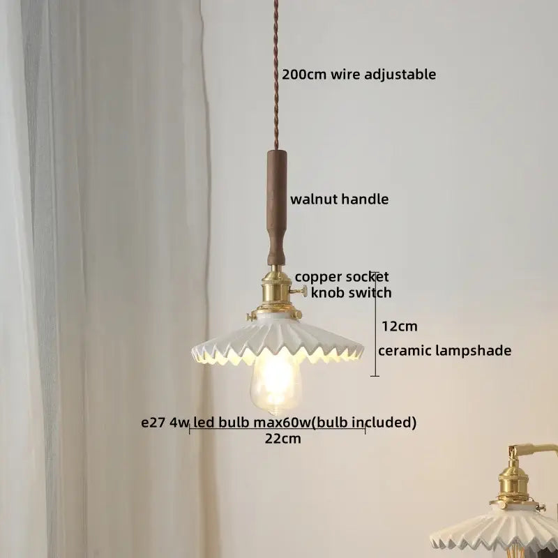 Vintage brass and ceramic led pendant light kitchen glass shade