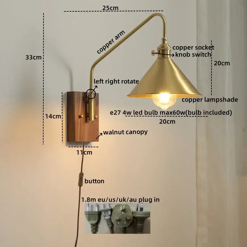 Modern brass and copper ceramic led wall lamps for bedroom