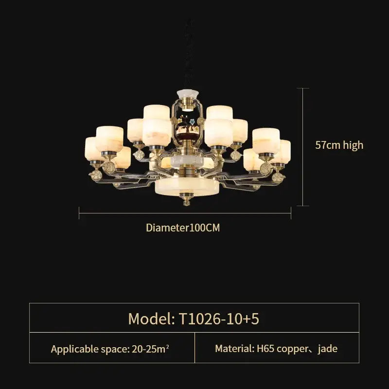 DecorBites™ Copper Jade Duplex Chandelier: Chinese Villa Hall Lighting for Hotel Lobby & Living Room