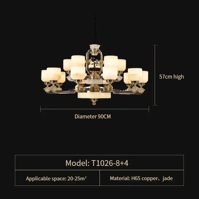 DecorBites™ Copper Jade Duplex Chandelier: Chinese Villa Hall Lighting for Hotel Lobby & Living Room
