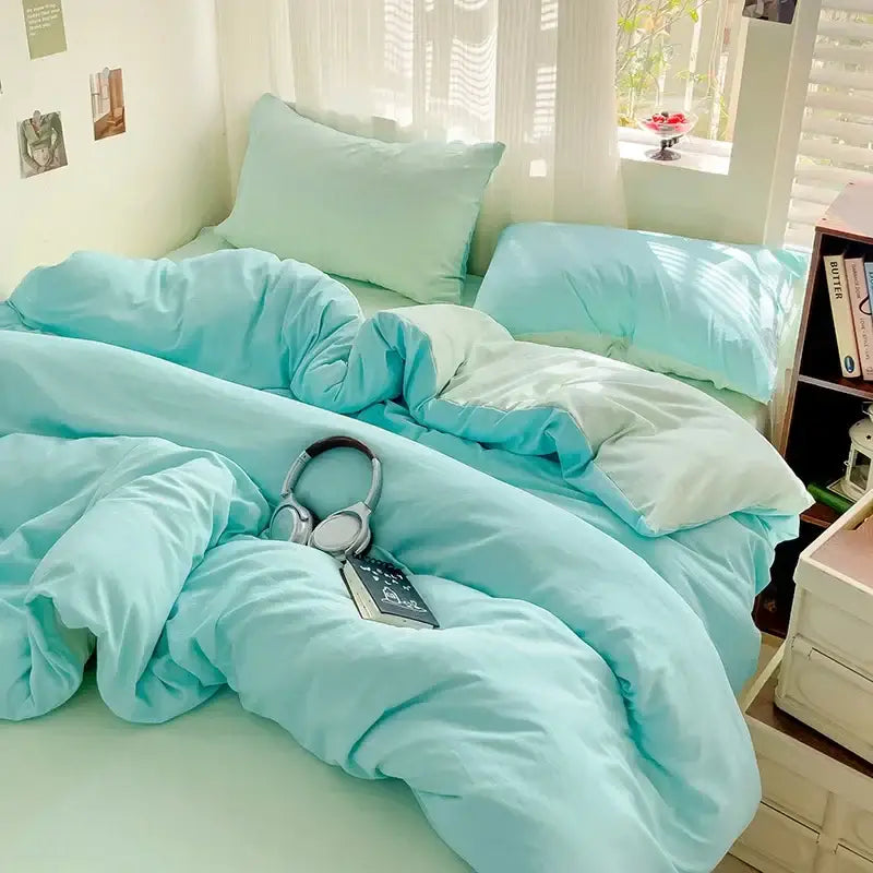 Cream cotton bedding set with duvet cover and toy for bedroom