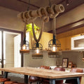 Rustic country bamboo hanging lamp dining room 3 light hemp rope