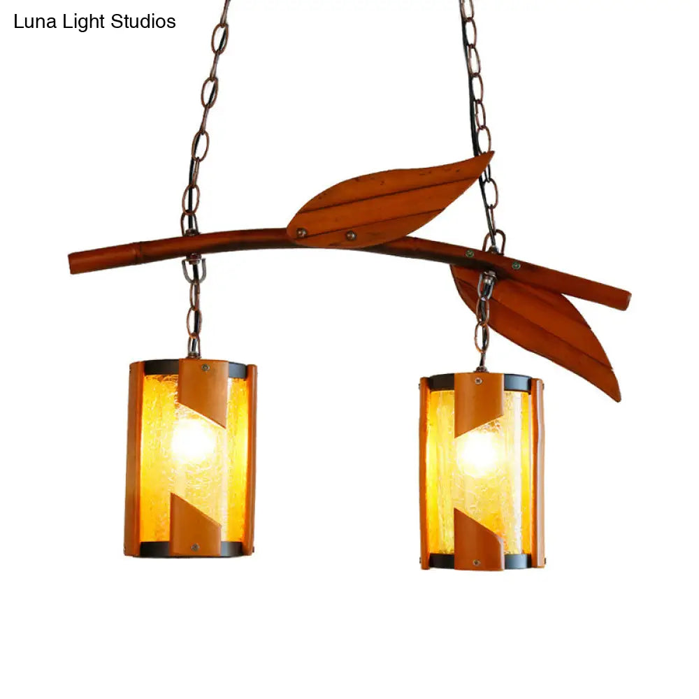 DecorBites™ Country Style Crackle Glass Hanging Light with Branch Accent - Brown, 2 Lights - Ideal for Restaurants
