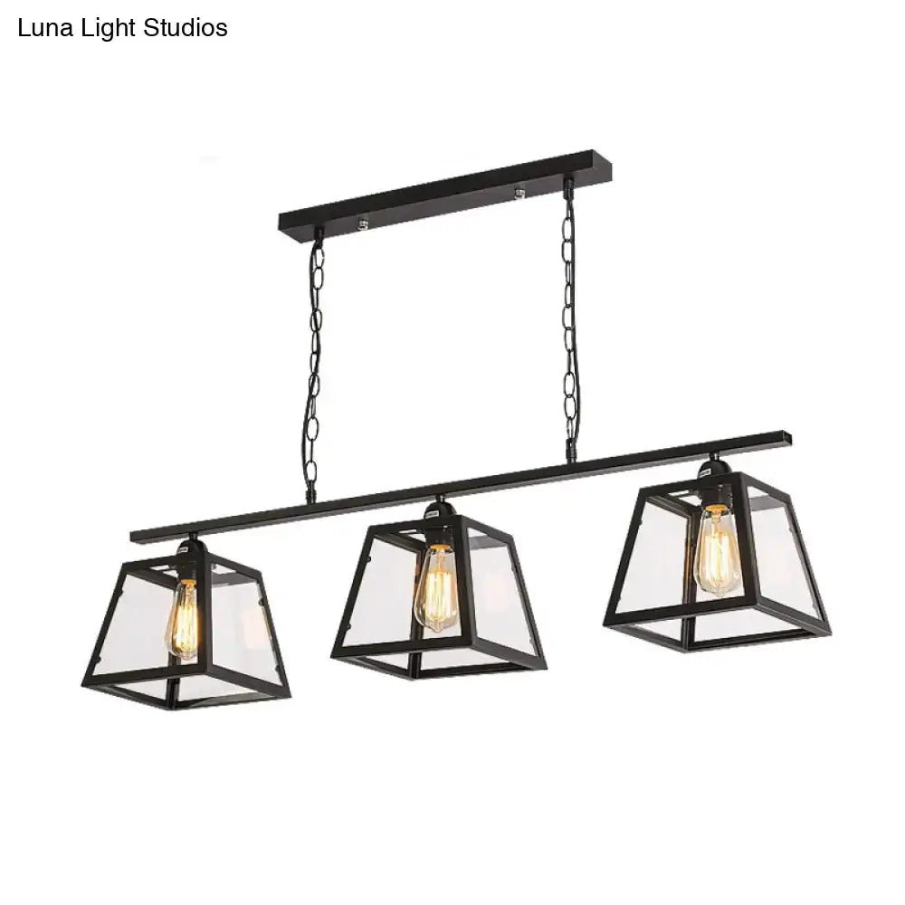 Industrial black metal island pendant light kitchen glass lanterns
