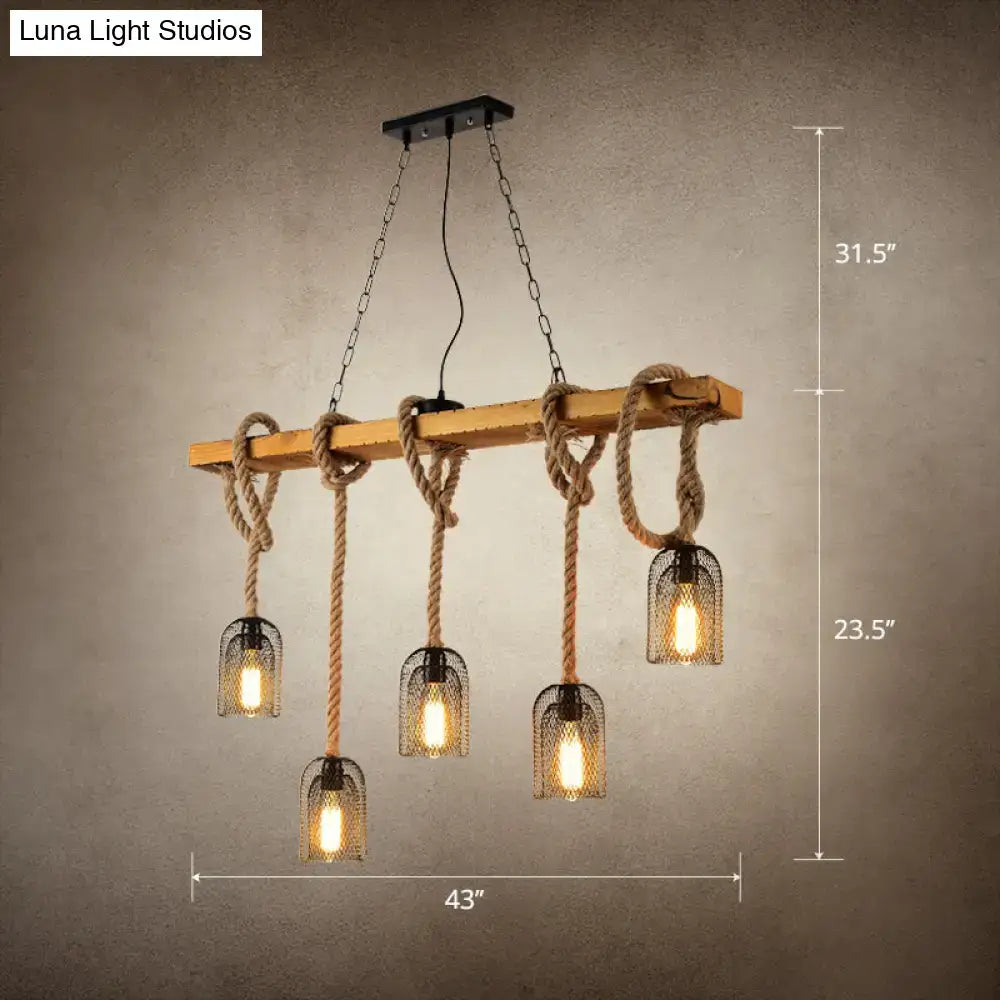 Rustic countryside mesh hanging pendant lamp dining room wood beam