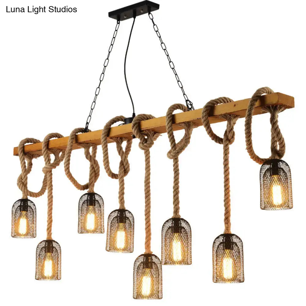 Rustic countryside mesh hanging pendant lamp dining room wood beam