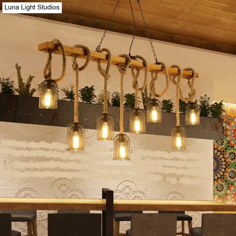 Rustic countryside mesh hanging pendant lamp dining room wood beam