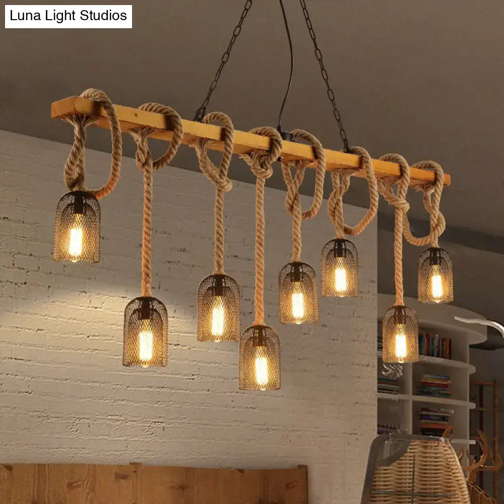 Rustic countryside mesh hanging pendant lamp dining room wood beam