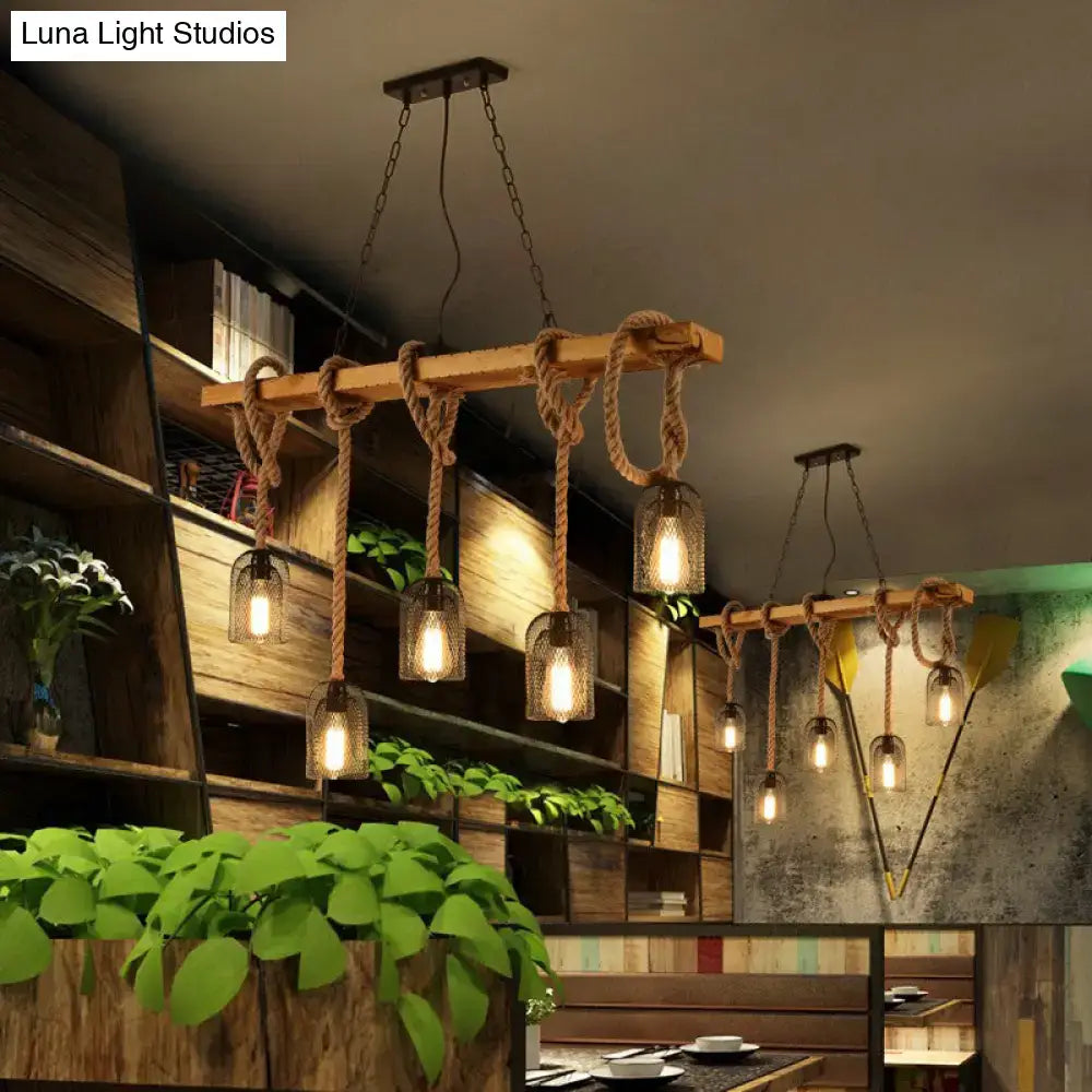 Rustic countryside mesh hanging pendant lamp dining room wood beam