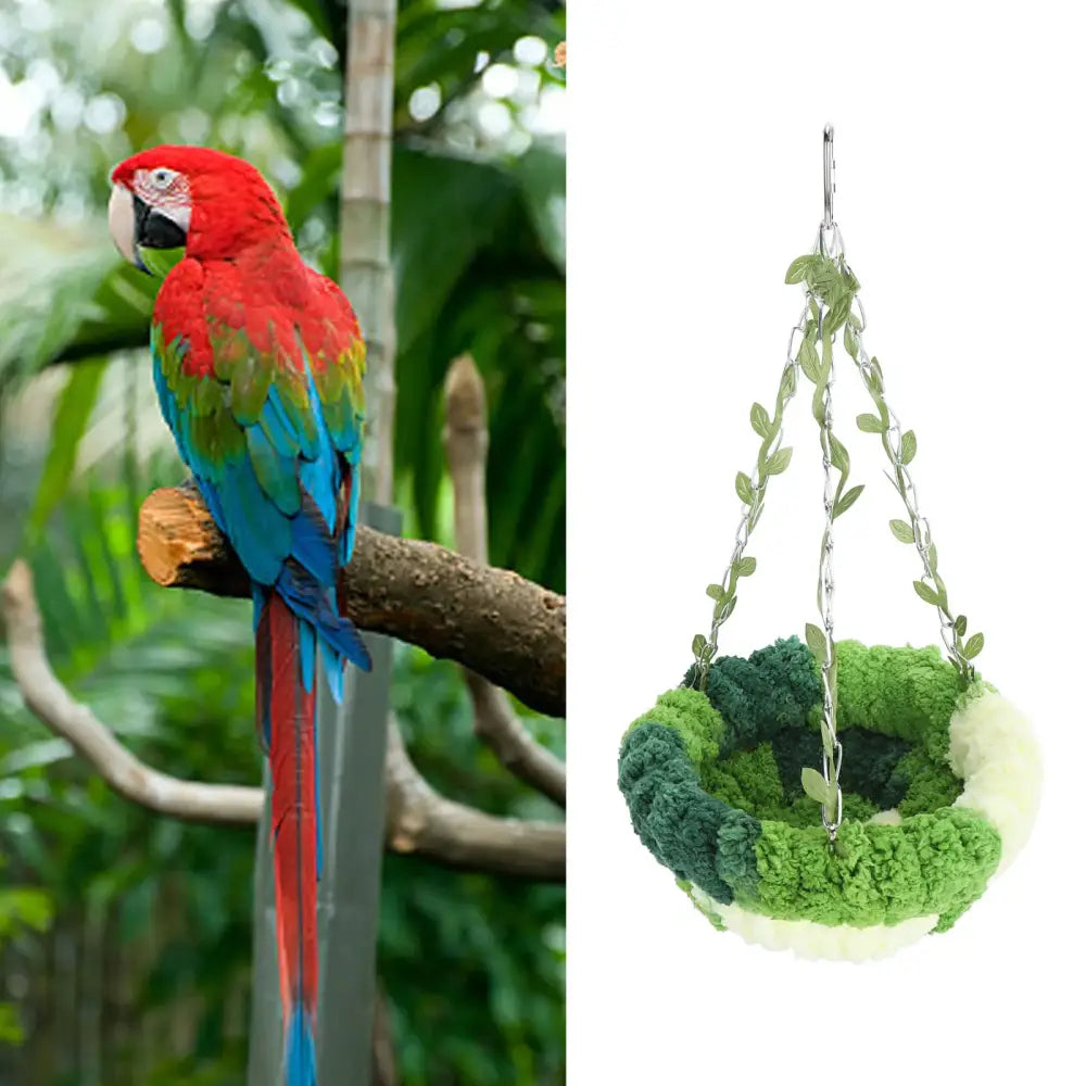 Green & cream coral fleece parrot hammock bed bedroom pet nest