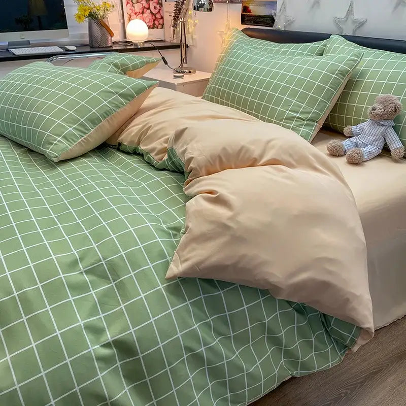 Nordic plaid muted green 1pc*duvet cover bedding set – bedroom