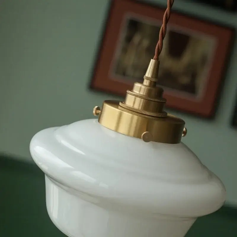 DecorBites™ Cream Glass LED Pendant Brass Hanging Lamp for Kitchen Restaurant Living Room