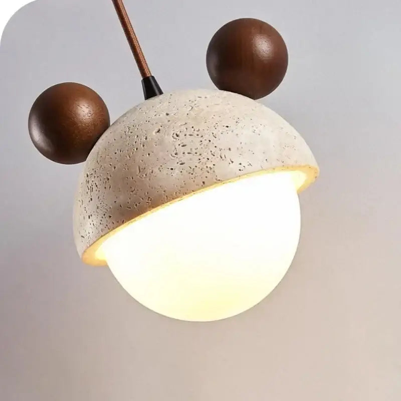 DecorBites™ Cream Glass LED Pendant Lights Modern Wood Yellow Travertine Pendant Lamp