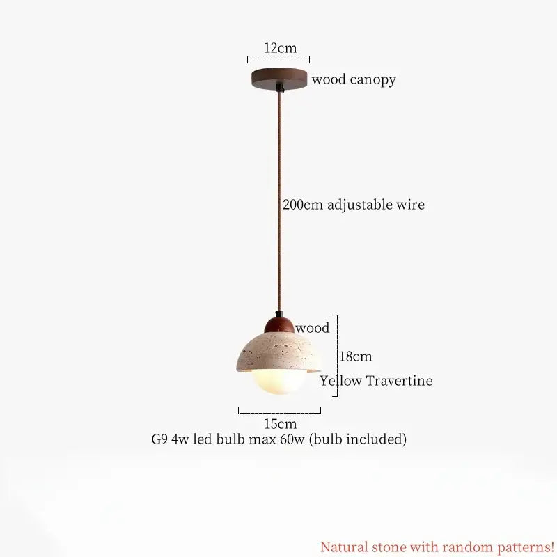 DecorBites™ Cream Glass LED Pendant Lights Modern Wood Yellow Travertine Pendant Lamp