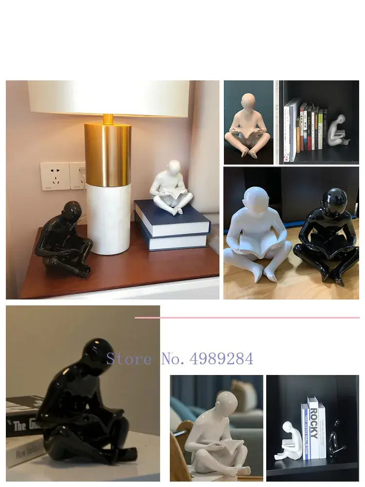 Decorbites creative ceramics glossy black reading figurine living room