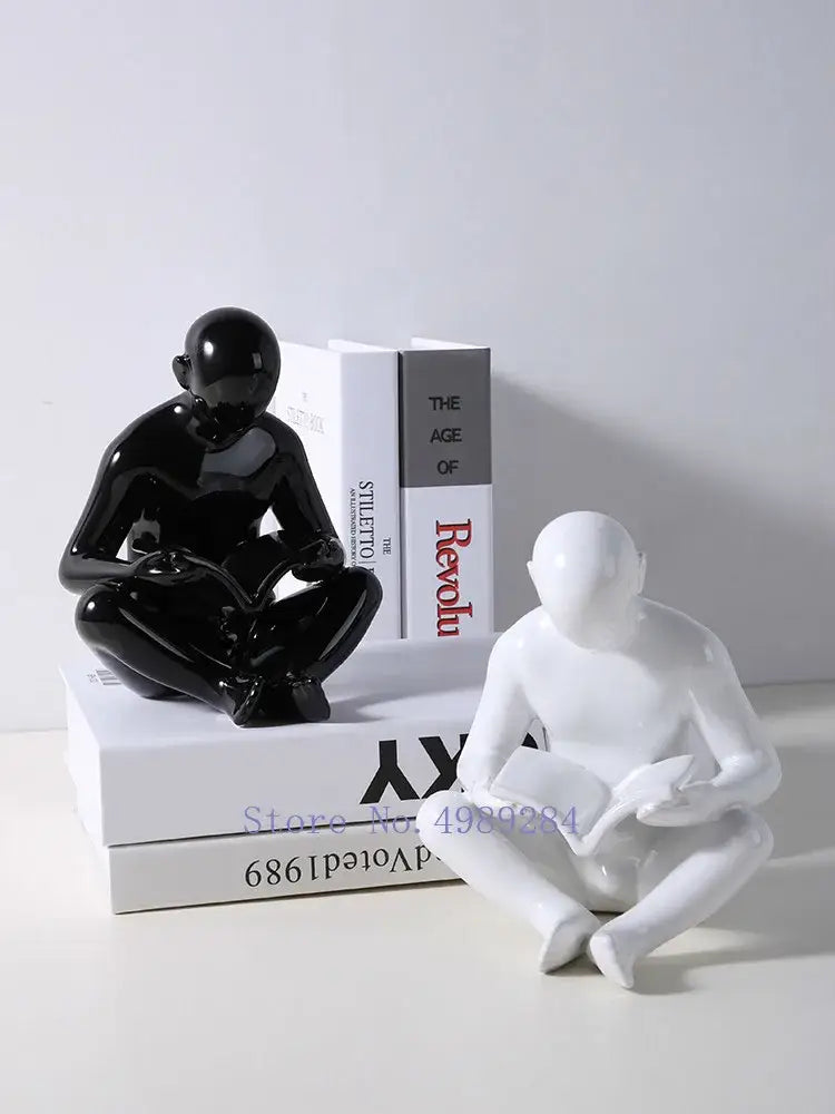 Decorbites creative ceramics glossy black reading figurine living room