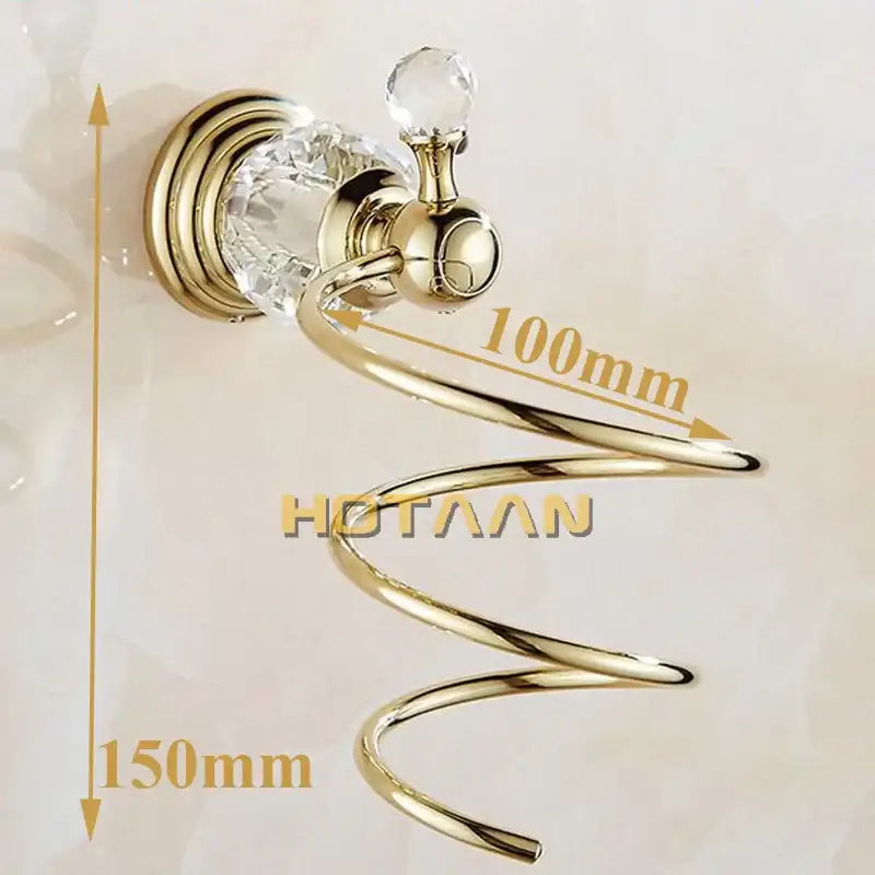 Decorbites crystal bathroom gold spiral stand hair dryer holder