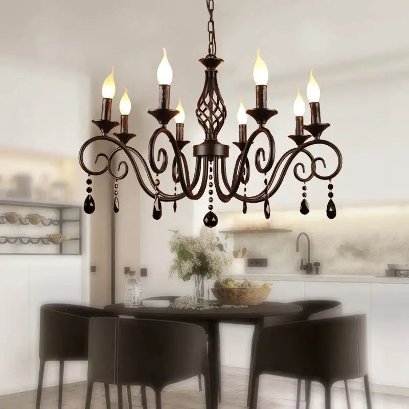 Decorbites crystal black chandelier for dining room candle style light