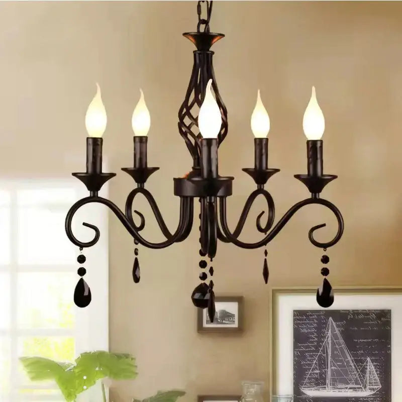 Decorbites crystal black chandelier for dining room candle style light