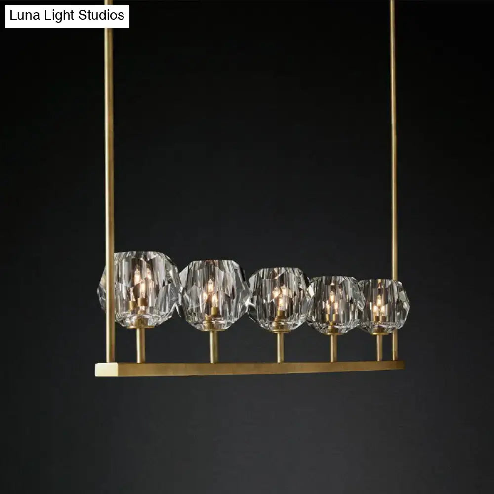 Modern crystal brass island light kitchen 5 beveled globe chandelier
