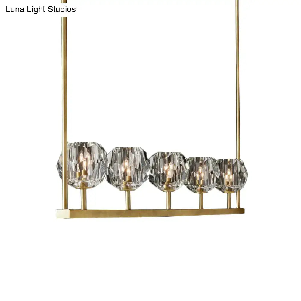 Modern crystal brass island light kitchen 5 beveled globe chandelier