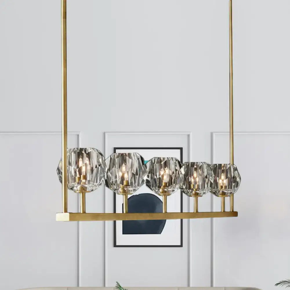 Modern crystal brass island light kitchen 5 beveled globe chandelier