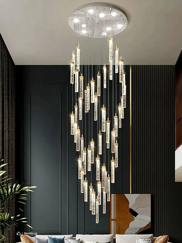 Modern gold crystal ceiling chandelier staircase light dining room