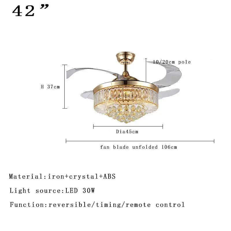 Modern rose gold crystal ceiling fan light – living room chandelier