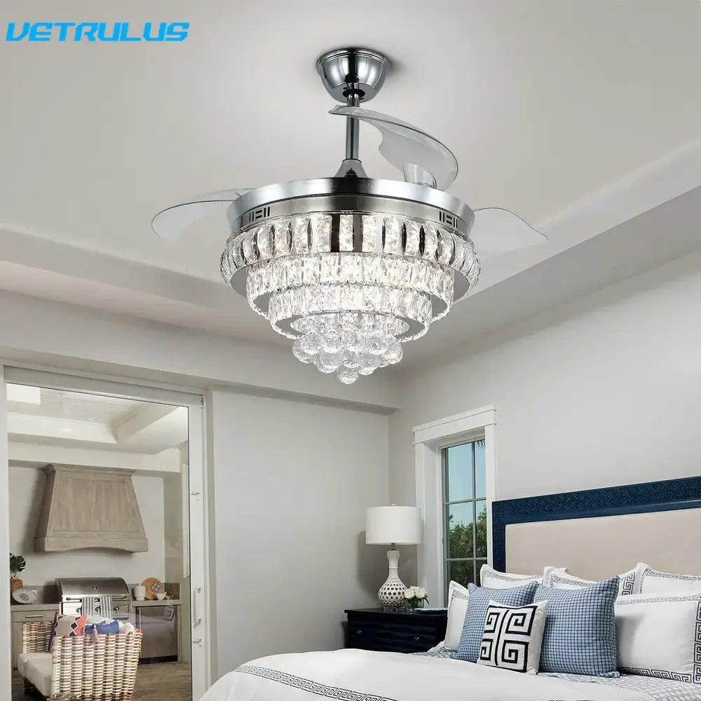 Decorbites crystal ceiling fan with led light for living room