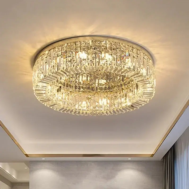 Modern double ring crystal ceiling lamp living room light