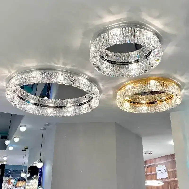 Modern double ring crystal ceiling lamp living room light