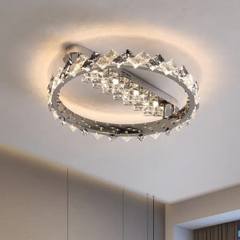 Modern chrome crystal ceiling lamp living room dimmable lighting