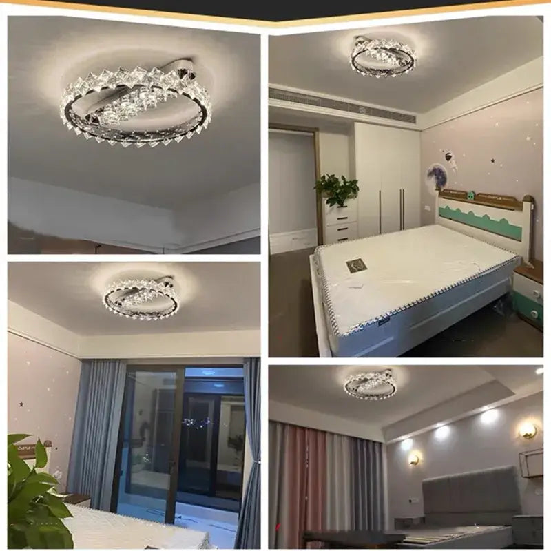 Modern chrome crystal ceiling lamp living room dimmable lighting