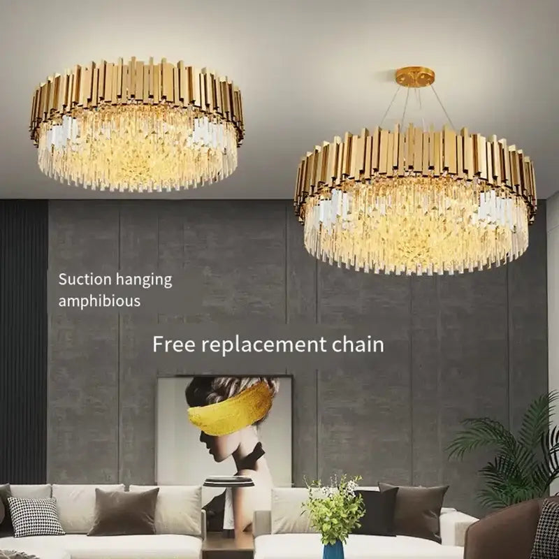 Modern luxury gold crystal ceiling lamp living room chandelier