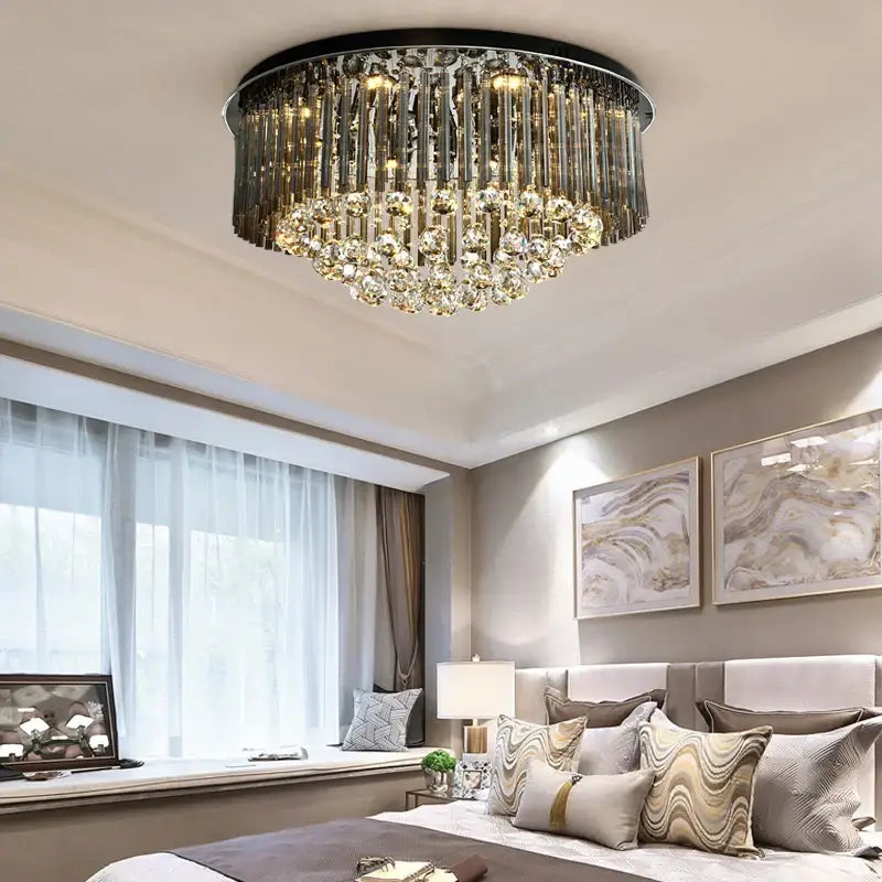 Modern black and gold crystal ceiling lamp living room chandelier